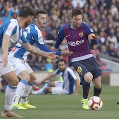 Messi sólo ha marcado el 20% de sus goles al Espanyol fuera de casa