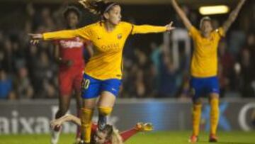 Olga Garc&iacute;a celebra su gol en Champions ante el Twente. 