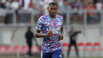 David Alaba, en el calentamiento previo al amistoso que enfrentó al Real Madrid con el Milan en Klagenfurt (Austria).