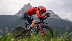 INEOS - Grenadiers' Spanish rider Carlos Rodriguez Cano cycles during the 16th stage of the 110th edition of the Tour de France cycling race, 22 km individual time trial between Passy and Combloux, in the French Alps, on July 18, 2023. (Photo by Marco BERTORELLO / AFP)