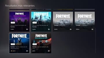 Encontramos el Pack de Celebraci&oacute;n de PlayStation Plus buscando &quot;Fortnite&quot; en el cuadro de b&uacute;squeda de la PlayStation Store