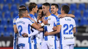 Los jugadores del Legan&eacute;s celebran el tercer tanto ante la UD Logro&ntilde;&eacute;s.