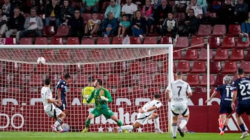 El portero del Albacete encajando un gol.