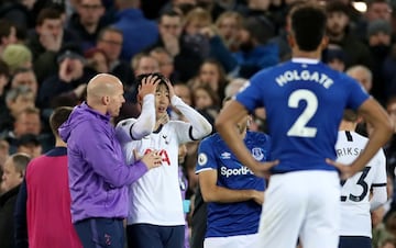 The Everton player severely fractured his ankle after a challenge with Tottenham’s Heung-Min Son, who was left devestated by the incident.