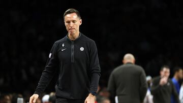 NEW YORK, NEW YORK - OCTOBER 27: Head coach Steve Nash of the Brooklyn Nets reacts during the first half against the Dallas Mavericks at Barclays Center on October 27, 2022 in the Brooklyn borough of New York City. NOTE TO USER: User expressly acknowledges and agrees that, by downloading and or using this photograph, User is consenting to the terms and conditions of the Getty Images License Agreement.   Sarah Stier/Getty Images/AFP