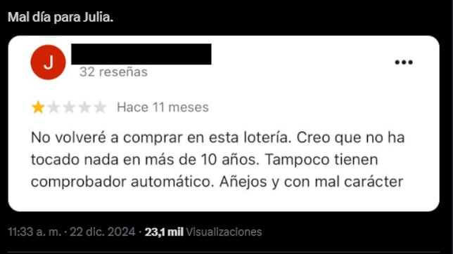 Se queja y el karma se la devuelve: no compró en la administración que ha dado El Gordo