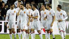 Los jugadores de la Selecci&oacute;n espa&ntilde;ola celebran un gol contra Israel.