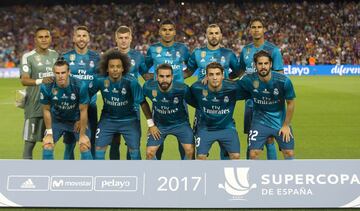 Agosto de 2017. El Real Madrid gana la Supercopa de España al Barcelona. Equipo del Real Madrid en el partido de ida, estadio Camp Nou.