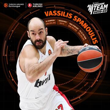 El base del Olympiacos logró hace unos meses superar a Juan Carlos Navarro y erigirse como el máximo anotador en la historia de la Euroliga (3.290). Spanoulis alzó dos Euroligas en la pasada década (2012 y 2013, aunque tiene tres si se suma la conquistada con el Panathinaikos en 2009) y en ambas fue el MVP de la Final Four (también el mejor de la temporada en el caso de la campaña 2012-13). En ambos casos, al equipo griego le tocó remontar: en la primera con el CSKA y en la segunda, frente al Madrid. En esta última, Spanoulis anotó sus 22 puntos tras al descanso y dejó en nada la renta madridista (17 tantos en la primera parte). 'Kill Bill' es el mejor asistente de la década (1.250 pases de canasta) y también el que más tiros libres ha encestado (848) y ha intentado (1.090).