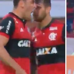 Choque de cabezas, peineta y amenazas entre dos futbolistas del Flamengo en pleno partido