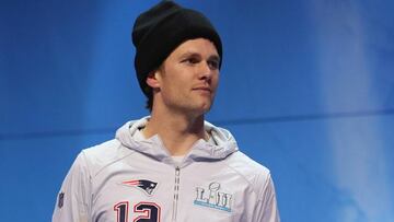 ST PAUL, MN - JANUARY 29: Tom Brady #12 of the New England Patriots speaks to the media during SuperBowl LII Media Day at Xcel Energy Center on January 29, 2018 in St Paul, Minnesota. Super Bowl LII will be played between the New England Patriots and the