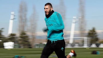 Benzema, en un entrenamiento.