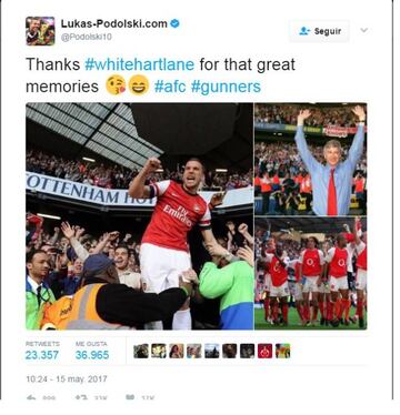 Tweet de Podolski para burlarse del Tottenham.