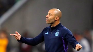 Argentina's head coach Javier Mascherano gestures during the Argentina 2023 U-20 World Cup Group A football match between Argentina and Uzbekistan at the Madre de Ciudades stadium in Santiago del Estero, Argentina, on May 20, 2023. (Photo by Gustavo ORTIZ / AFP)