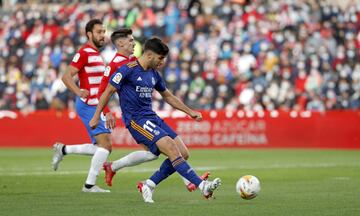 Balón filtrado de Kroos que recibe Asensio a la espalda de la defensa, se interna en el área y bate a Maximiano con un disparo cruzado