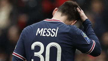 Soccer Football - Ligue 1 - Paris St Germain v Bordeaux - Parc des Princes, Paris, France - March 13, 2022 Paris St Germain's Lionel Messi reacts REUTERS/Benoit Tessier