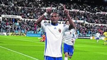 <b>CUARTO GOL CONSECUTIVO. </b>El brasileño Ewerthon celebra su gol a la Unión Deportiva Las Palmas, el gol que cerraba el partido.