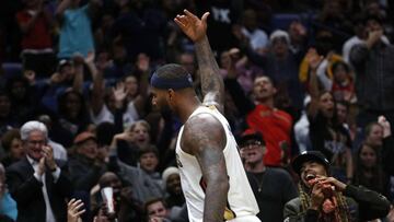 NEW ORLEANS, LA - OCTOBER 28: DeMarcus Cousins #0 of the New Orleans Pelicans reacts during the game against the Cleveland Cavaliers at the Smoothie King Center on October 28, 2017 in New Orleans, Louisiana. NOTE TO USER: User expressly acknowledges and agrees that, by downloading and or using this photograph, User is consenting to the terms and conditions of the Getty Images License Agreement.   Chris Graythen/Getty Images/AFP
 == FOR NEWSPAPERS, INTERNET, TELCOS &amp; TELEVISION USE ONLY ==