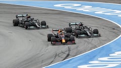 33 VERSTAPPEN Max (nld), Red Bull Racing Honda RB16B, action leading the race start of the race, depart, ahead of 44 HAMILTON Lewis (gbr), Mercedes AMG F1 GP W12 E Performance, action and 77 BOTTAS Valtteri (fin), Mercedes AMG F1 GP W12 E Performance, action during the Formula 1 Aramco Gran Premio De Espana 2021 from May 07 to 10, 2021 on the Circuit de Barcelona-Catalunya, in Montmelo, near Barcelona, Spain - Photo Xavi Bonilla / DPPI
 AFP7 
 09/05/2021 ONLY FOR USE IN SPAIN