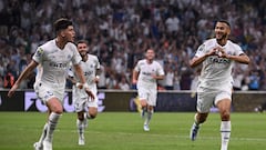 Luis Suárez celebra un gol durante el partido de liga francesa entre el Marsella y el Reims.