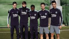 Los jugadores del Barcelona en el entrenamiento. 