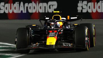 Red Bull Racing's Mexican driver Sergio Perez competes during the Saudi Arabian Formula One Grand Prix at the Jeddah Corniche Circuit in Jeddah on March 9, 2024. (Photo by JOSEPH EID / AFP)