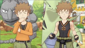 Brock con Onix y Brock con Traje S, acompañado de Tyranitar.