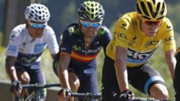 Froome, Valverde y Nairo durante la und&eacute;cima etapa del Tour.