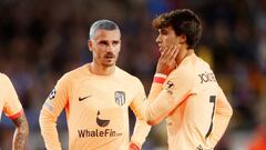 BRUGGE, BELGIUM - OCTOBER 4: Joao Felix of Atletico Madrid Antoine Griezmann of Atletico Madrid  during the UEFA Champions League  match between Club Brugge v Atletico Madrid at the Jan Breydel Stadium on October 4, 2022 in Brugge Belgium (Photo by Angelo Blankespoor/Soccrates/Getty Images)