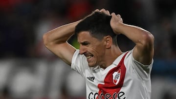 River Plate's midfielder Ignacio Fernandez reacts after missing a chance to score against Union during their Argentine Professional Football League Tournament 2023 match at El Monumental stadium, in Buenos Aires, on March 31, 2023. (Photo by LUIS ROBAYO / AFP) (Photo by LUIS ROBAYO/AFP via Getty Images)