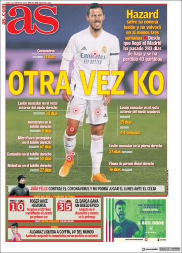 "Otra vez KO"... las portadas deportivas de hoy