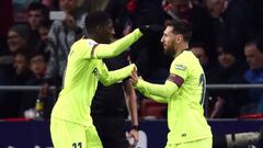 Soccer Football - La Liga Santander - Atletico Madrid v Barcelona - Wanda Metropolitano, Madrid, Spain - November 24, 2018  Barcelona&#039;s Ousmane Dembele celebrates scoring their first goal with Lionel Messi   REUTERS/Sergio Perez