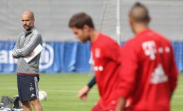 El chilenos sostuvo la primera práctica con sus nuevos compañeros y habló con Josep Guardiola.