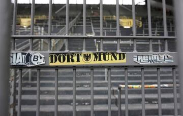 An empty tribune is seen prior to the German first division Bundesliga football match of Borussia Dortmund vs VfL Wolfsburg in Dortmund, western Germany, on February 18, 2017.