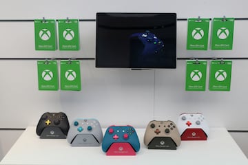 FILE PHOTO: Xbox gaming controllers sit on a display shelf at Microsoft's new Oxford Circus store ahead of its opening in London, Britain July 9, 2019. REUTERS/Simon Dawson/File Photo