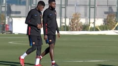 Umtiti vuelve a trabajar a medias con el resto del grupo