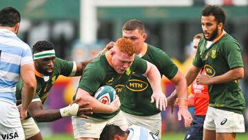 Durban (South Africa), 24/09/2022.- South African players (L-R) Siya Kolisi, Steven Kitshoff, Jasper Wiese, and Jaden Hendriks in action during the 2022 Castle Lager Rugby Championship match between South Africa and Argentina at Kings Park in Durban, South Africa, 24 September 2022. (Sudáfrica) EFE/EPA/Gerhard Duraan
