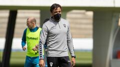 Fran Noguerol, en su primer entrenamiento con el Albacete. 