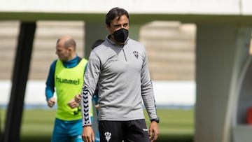 Fran Noguerol, en su primer entrenamiento con el Albacete.