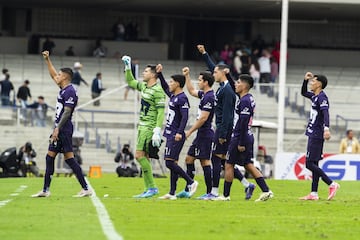 Robert Ergas, Julio Gonzalez, Rogelio Funes Mori, Piero Quispe of Pumas during the 12th round match between Pumas UNAM and Atletico San Luis as part of the Liga BBVA MX, Torneo Apertura 2024 at Olimpico Universitario Stadium on October 20, 2024 in Mexico City, Mexico.