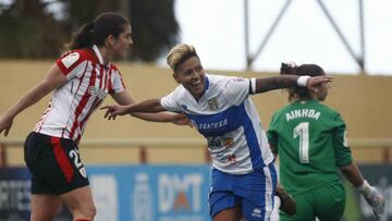 Mari José celebra el 2-1 ante el Athletic.
