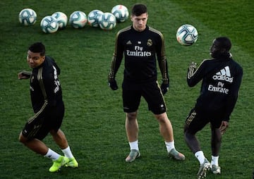 Real Madrid's Serbian forward Luka Jovic trains with teammates.