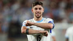 El madridista Fede Valverde, capitán de Uruguay, celebra el gol que marcó a Estados Unidos en el segundo partido de la fase de grupos de la Copa América.