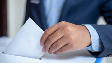 Ballot box with person casting vote.