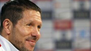 Simeone, en la rueda de prensa de este martes.