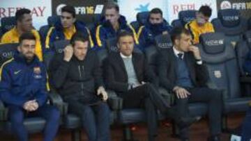 El banquillo del Barcelona durante un partido de Liga BBVA.