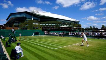 A general view of the action from the Boys' Singles second round match between Martin Landaluce and Edward Winter on court 4 on day nine of the 2022 Wimbledon Championships at the All England Lawn Tennis and Croquet Club, Wimbledon. Picture date: Tuesday July 5, 2022. (Photo by John Walton/PA Images via Getty Images)