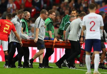 Luke Shaw carried off on a stretcher