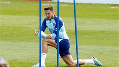 Saúl, en un entrenamiento con el Atlético.