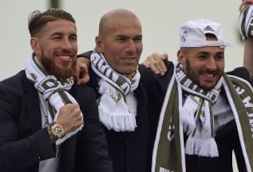 Celebración por la victoria en la Champions League del Real Madrid ante el Atlético de Madrid en Milán.